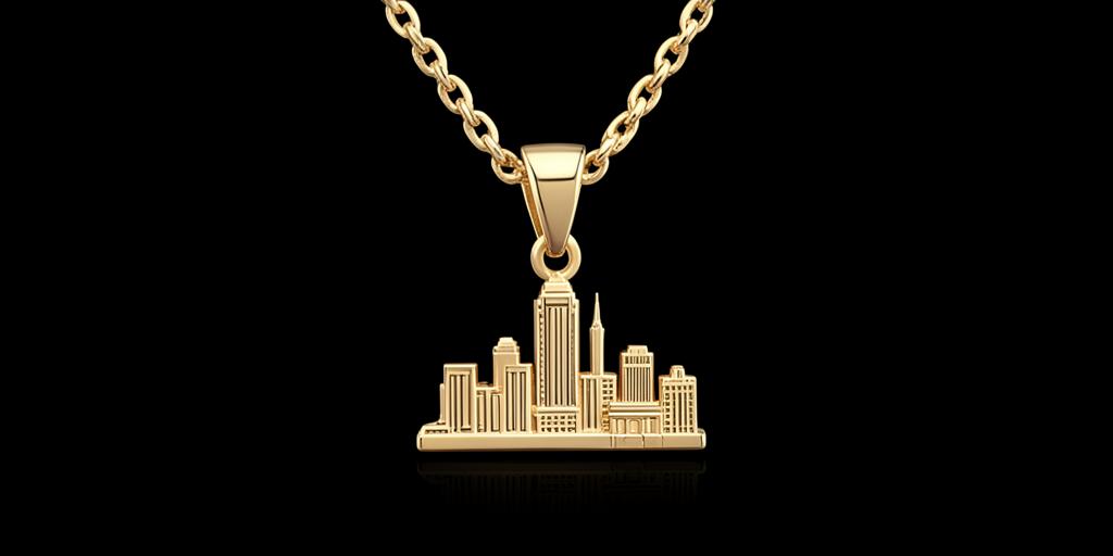 Gold pendant necklace with Houston skyline charm